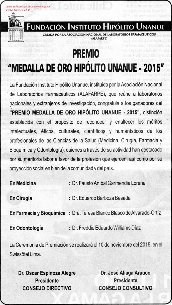 AVISO Premio Medalla de Oro 2015